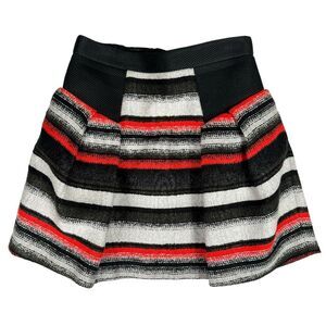 Milly High Waist Tweed Mini Skirt Size 4 Full Striped Black‎ Orange Tulle Lined